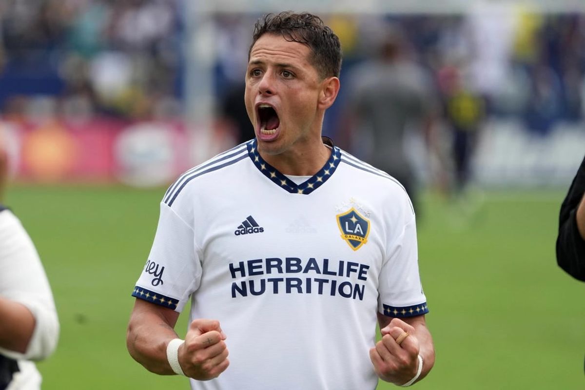 Oct 15, 2022; Carson, California, USA;  LA Galaxy forward Chicharito aka Javier Hernandez (14) celebrates after the game against the Nashville SC at Dignity Health Sports Park.