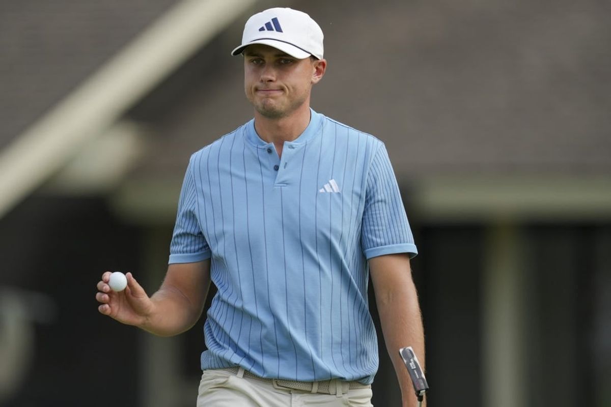 Apr 20, 2024; Hilton Head, South Carolina, USA; Ludvig Aberg acknowledges the fans after making a putt on the 16th green during the third round of the RBC Heritage golf tournament.