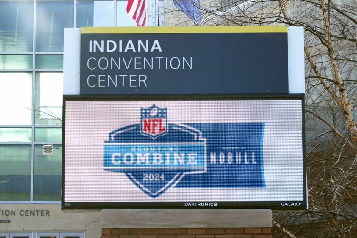 Mar 3, 2024; Indianapolis, IN, USA; The marquee sign at the Indiana Convention Center, the site of the 2024 NFL Scouting Combine.