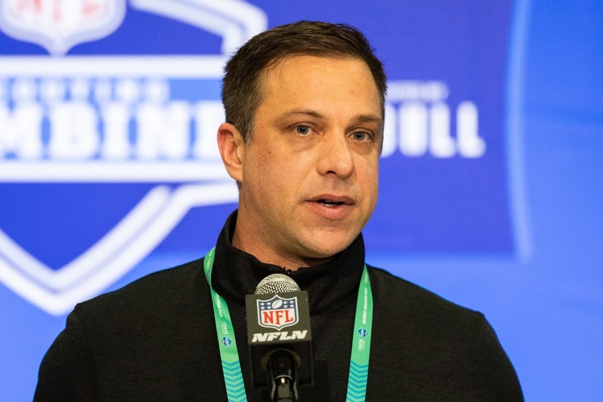 Feb 27, 2024; Indianapolis, IN, USA; Kansas City Chiefs General Manager Brett Veach talks to the media at the 2024 NFL Combine at Indiana Convention Center.