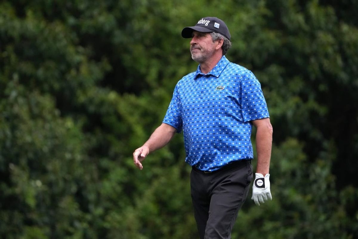 Apr 11, 2024; Augusta, Georgia, USA; Jose Maria Olazabal walks off the fourth tee box during the first round of the Masters Tournament.