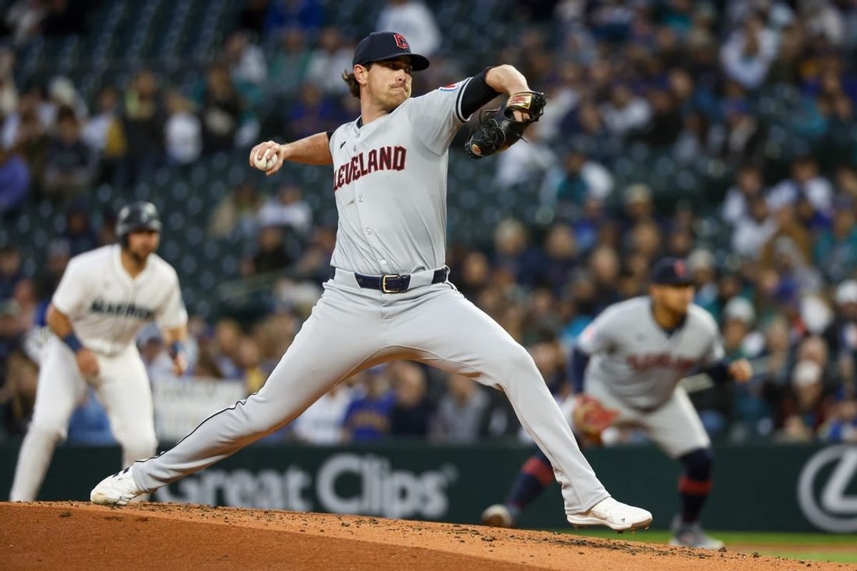 Apr 2, 2024; Seattle, Washington, USA; Cleveland Guardians starting pitcher Shane Bieber (57) throws against the Seattle Mariners during the second inning at T-Mobile Park.