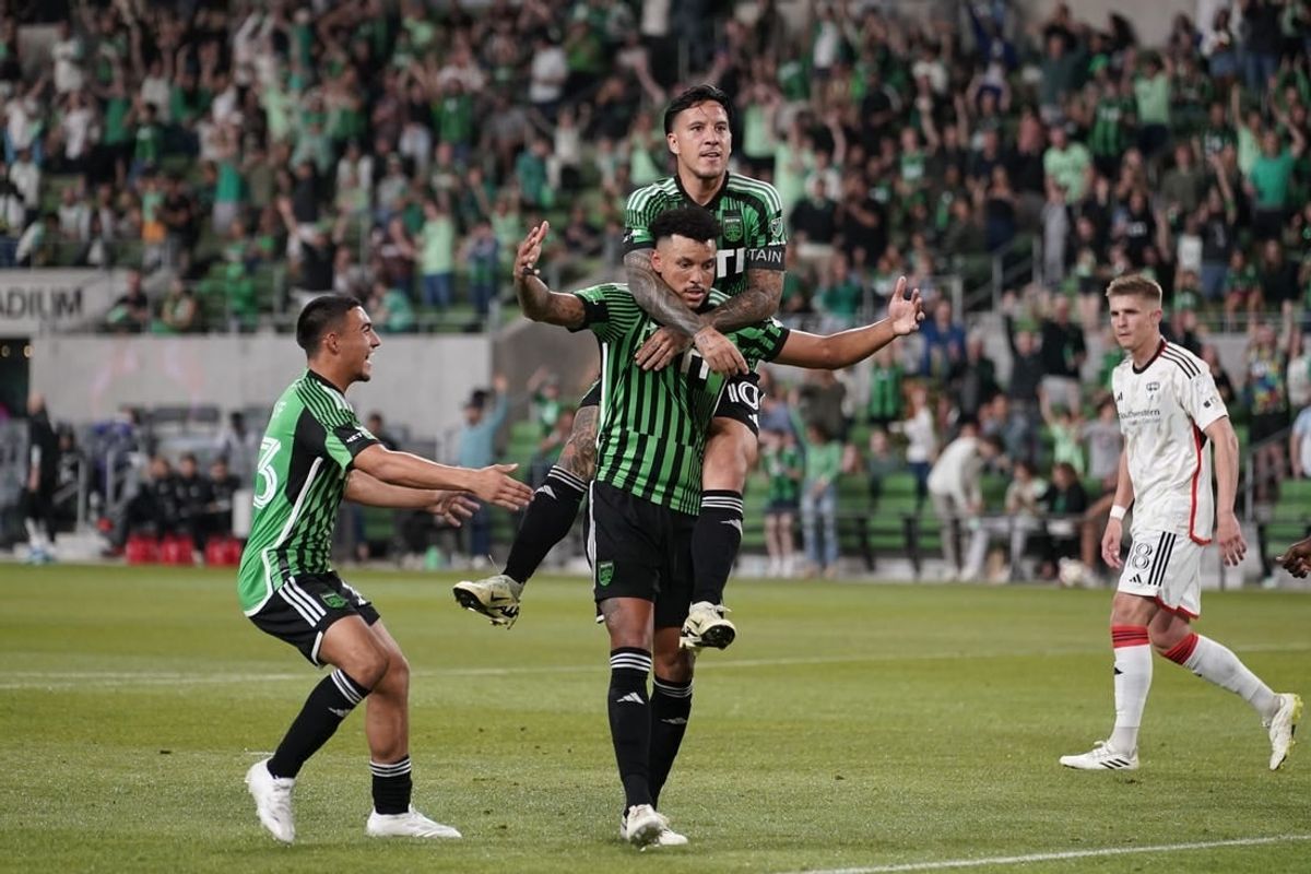 Mar 30, 2024; Austin, Texas, USA; Austin FC defender Julio Cascante (18) celebrates a goal in the second half against FC Dallas at Q2 Stadium.