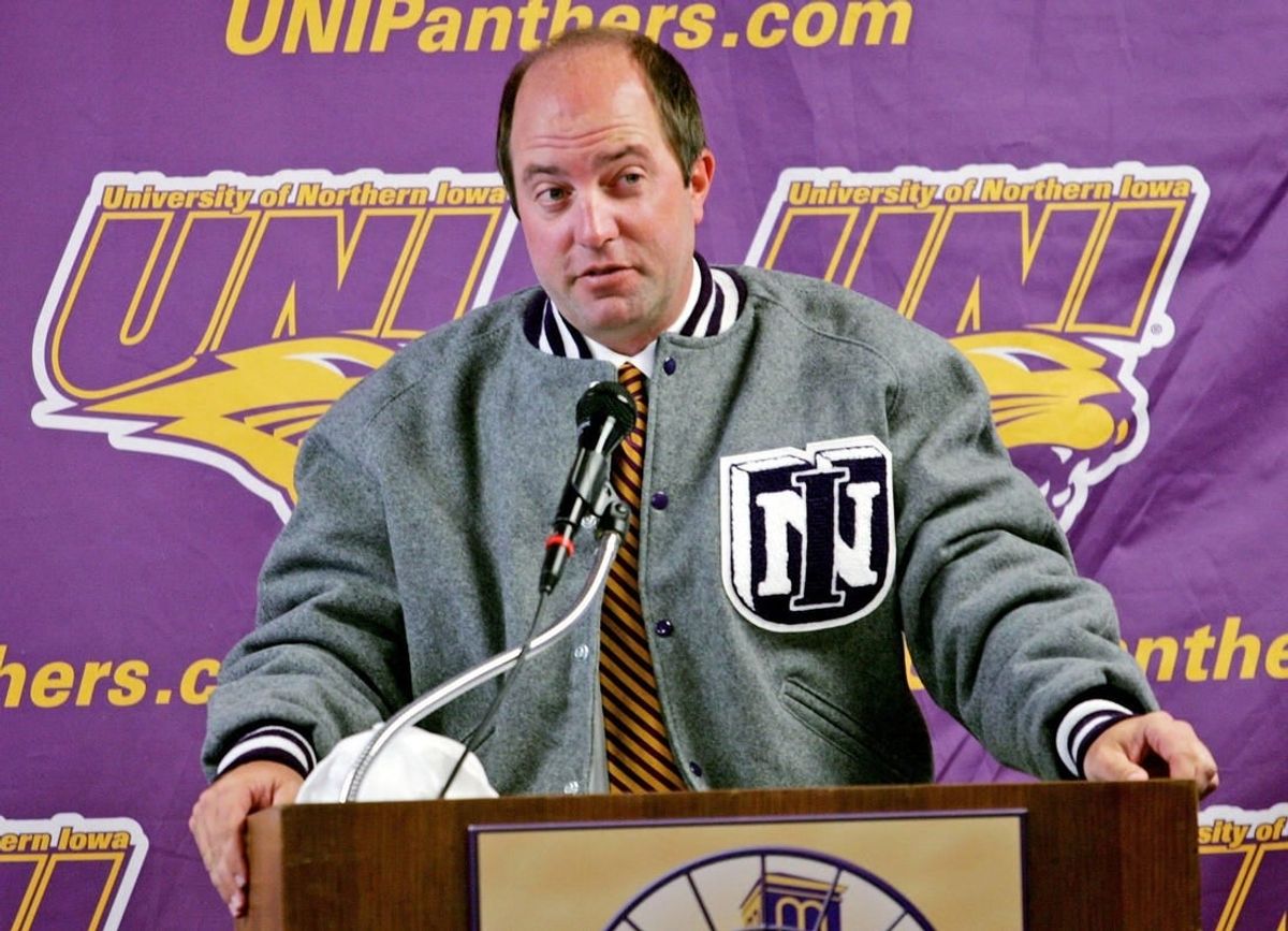 Dannen
Photo by Harry Baumert. Shot 6/3/08. Cedar Falls, Ia. - s0604troydannen.3hb - Troy Dannen wears a Panther letter jacket as he addresses his first news conference as UNI athletic director on Tuesday in Cedar Falls.

Northern Iowa AD Troy Dannen