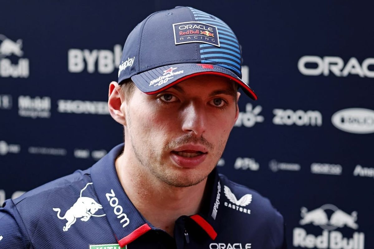 May 2, 2024; Miami Gardens, Florida, USA; Red Bull Racing driver Max Verstappen (1) talks with the media in advance of the F1 Miami Grand Prix at the Miami International Autodrome.