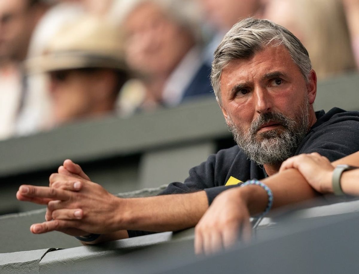 Jul 11, 2023; London, United Kingdom; Goran Ivanisevic in attendance for the Novak Djokovic (SRB) and Andrey Rublev match on day nine at the All England Lawn Tennis and Croquet Club.