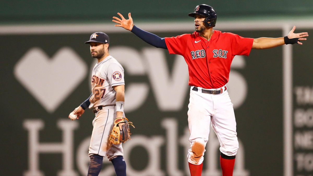Xander Bogaerts advanced on a play that Rafael Devers was called out on due to the infield fly rule.