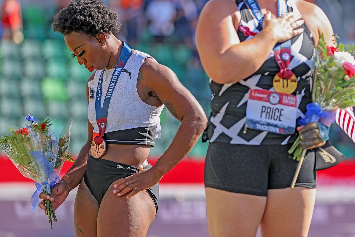 Gwen Berry turns away from the American flag as the U.S. national anthem plays, a move that has a very predictable subset of the country irate.
