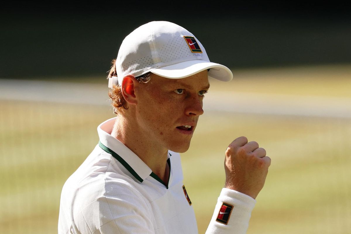 Italy's Jannik Sinner during his match against Germany's Alexander Zverev in the 2026 Wimbledon men's final.