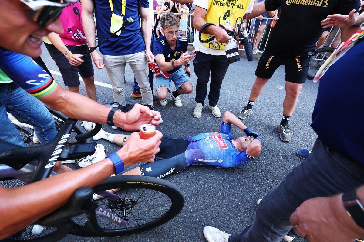 Premier Tech's Jasper Philipsen reacts after winning stage 17 of the Tour de France. REUTERS/Gonzalo Fuentes/Pool