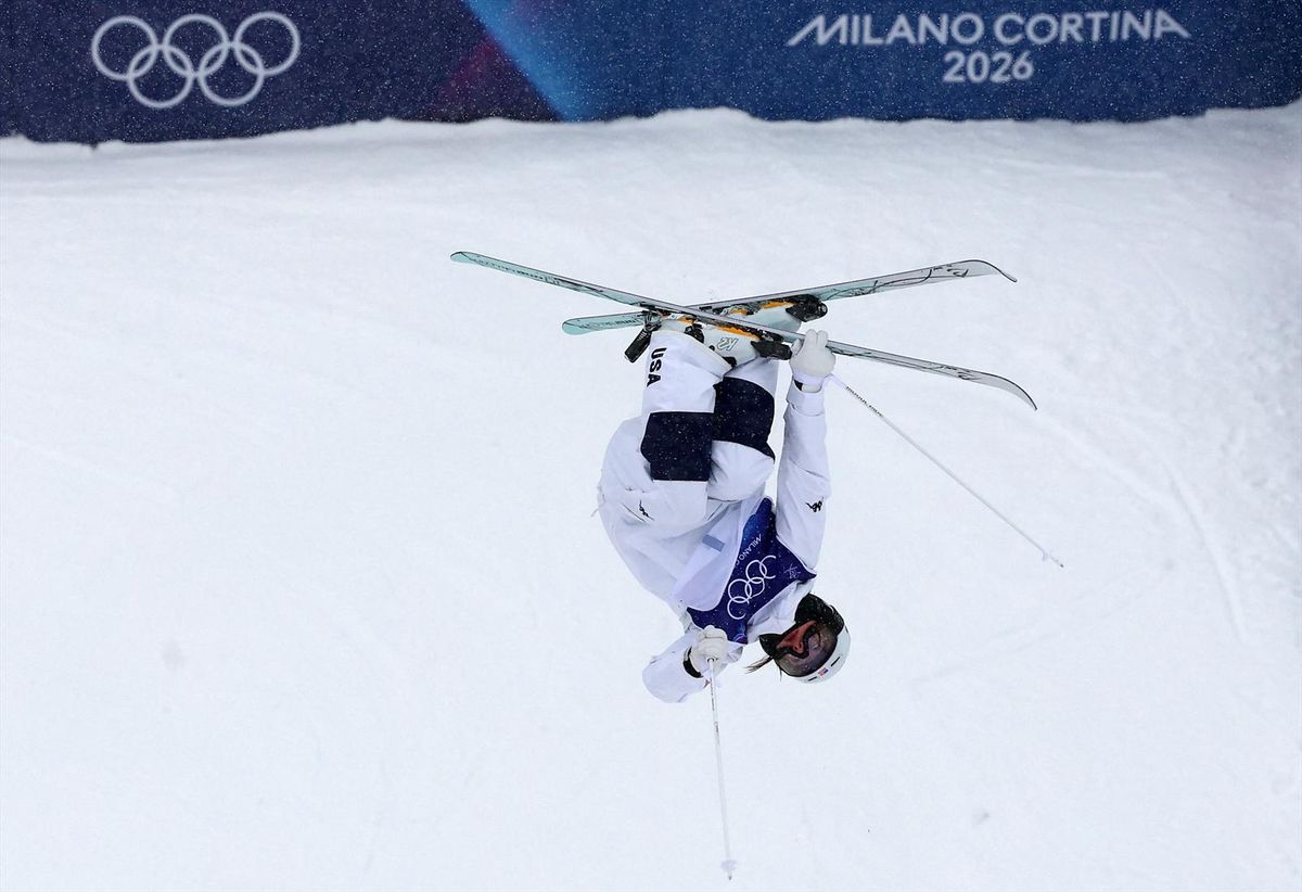 Jaelin Kauf of United States in action during the women's dual moguls final on Saturday. She won the silver medal at the Milan Cortina Olympics.