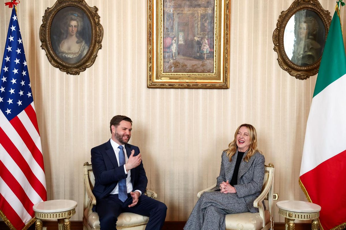U.S. Vice President JD Vance holds a bilateral meeting with Italian Prime Minister Giorgia Meloni during his visit to the Milan Cortina 2026 Winter Olympics in Milan, Italy, on Friday.
