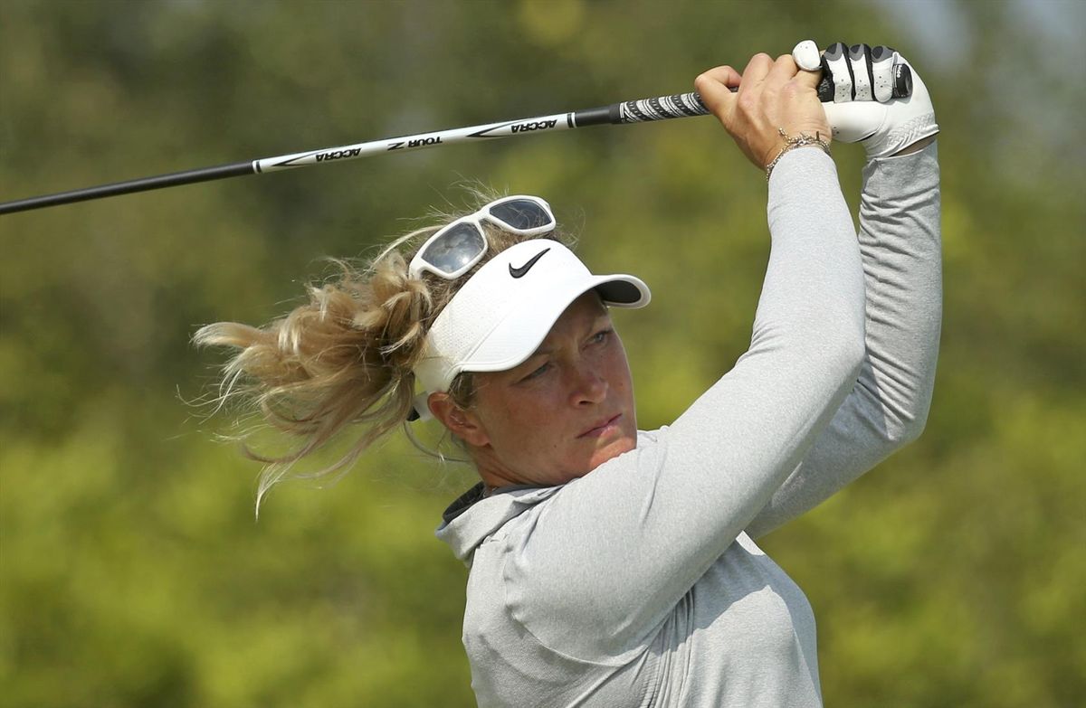 2016 Rio Olympics - Golf - Preliminary - Women's Individual Stroke Play - Olympic Golf Course - Rio de Janeiro, Brazil - 19/08/2016. Suzann Pettersen (NOR) of Norway hits her tee shot on the fifth hole during third round women's Olympic golf competition.