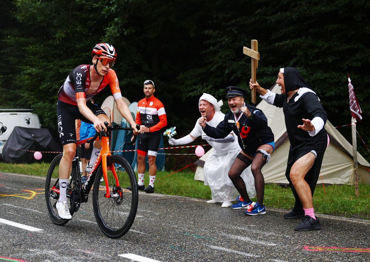 Ineos Grenadiers' Thymen Arensman in action during stage 14 - Cycling - Tour de France - Stage 14 - Pau to Superbagneres - Pau, France - July 19, 2025