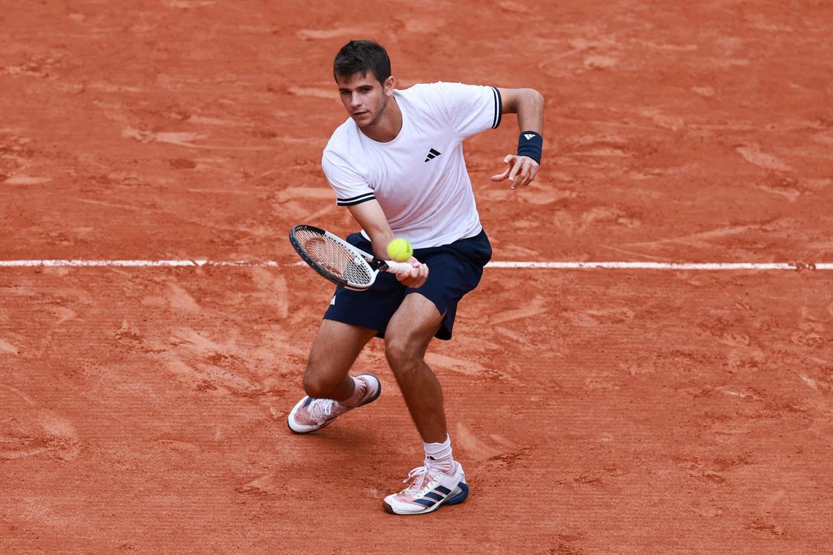 Tennis - French Open - Roland Garros, Paris, France - May 31, 2026 Spain's Rafael Jodar in action during his fourth round match against Spain's Pablo Carreno Busta.