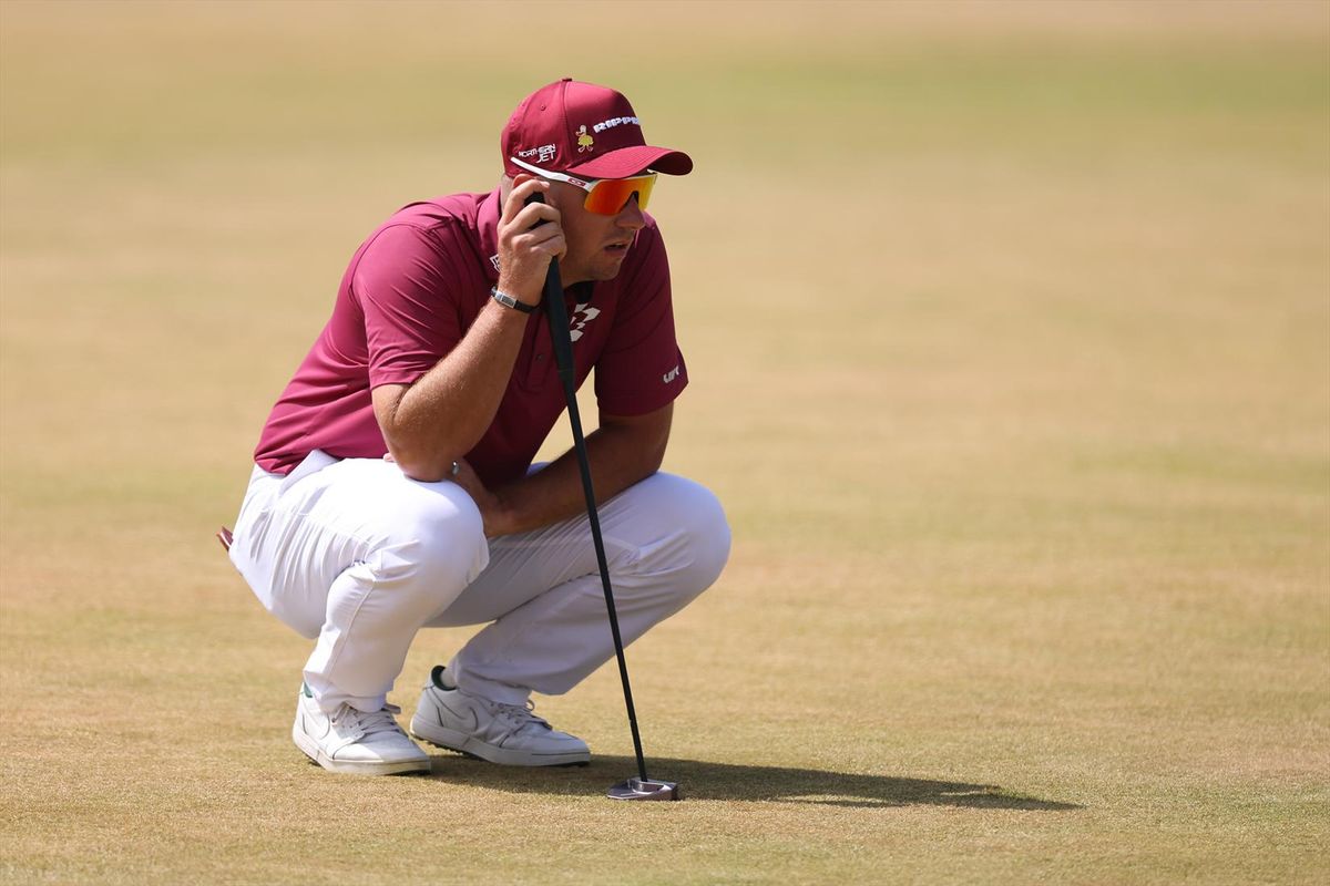 Jul 17, 2026; Southport, ENG; Lucas Herbert lines up a putt on the 18th green during the second round of The Open Championship golf tournament at Royal Birkdale.