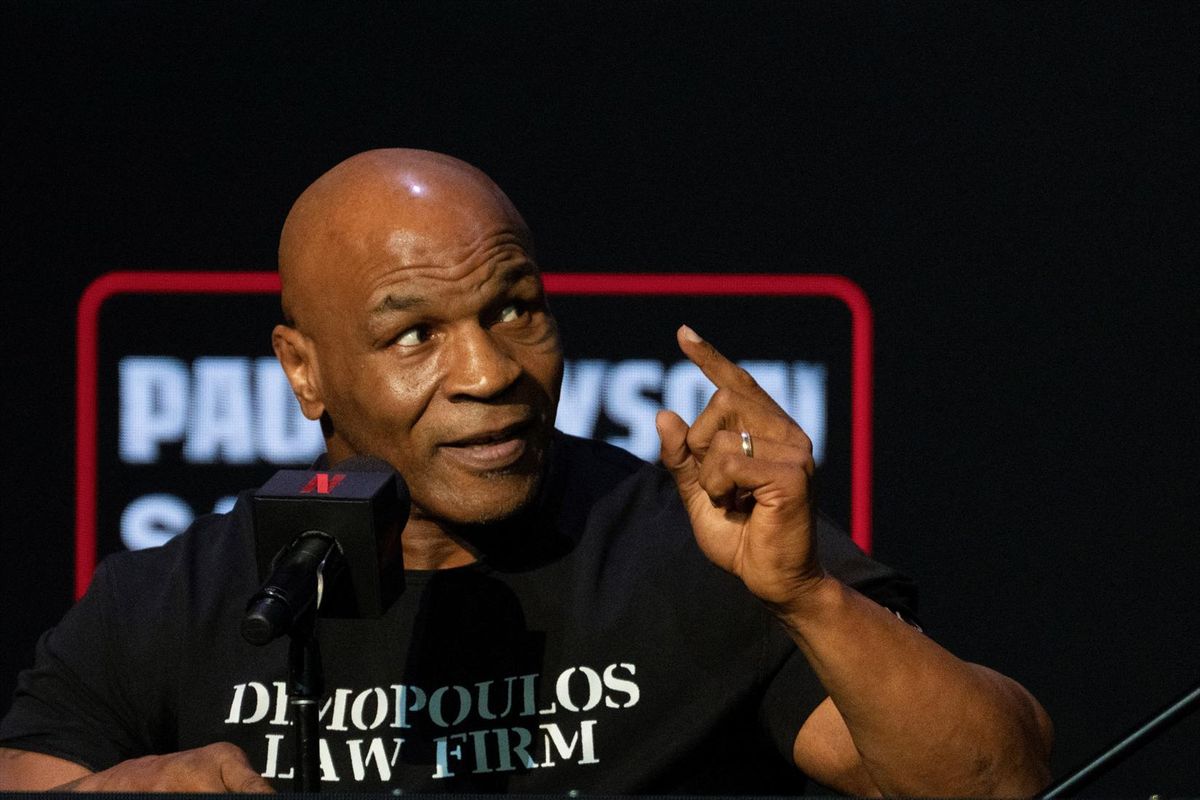 Boxer Mike Tyson attends a news conference, ahead of a sanctioned professional fight versus Jake Paul which is set to take place at AT&T Stadium in Arlington, Texas on July 20, in New York City, U.S., May 13, 2024.