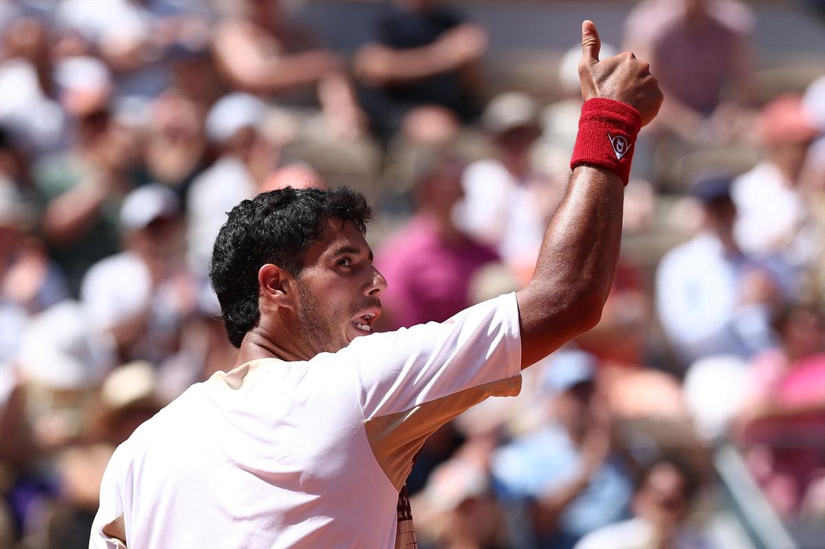 Paraguay's Adolfo Daniel Vallejo reacts during his second round match against France's Moise Kouame at the 2026 French Open.