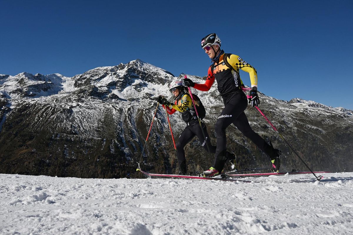 Athletes Tatjana Paller and Finn Hoesch from the German Skimo national team at a media day as part of their preparations for the Olympics in Gurgl, Austria, November 10, 2025. Ski mountaineering will be included in the upcoming Winter Games for the first time