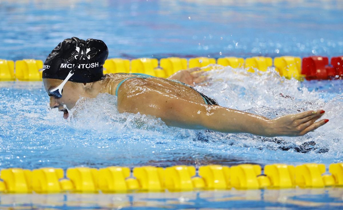 Canada's Summer McIntosh in action during the final - Swimming - World Aquatics Championships - Women 200m Butterfly Finals - World Aquatics Championships Arena, Singapore - July 31, 2025