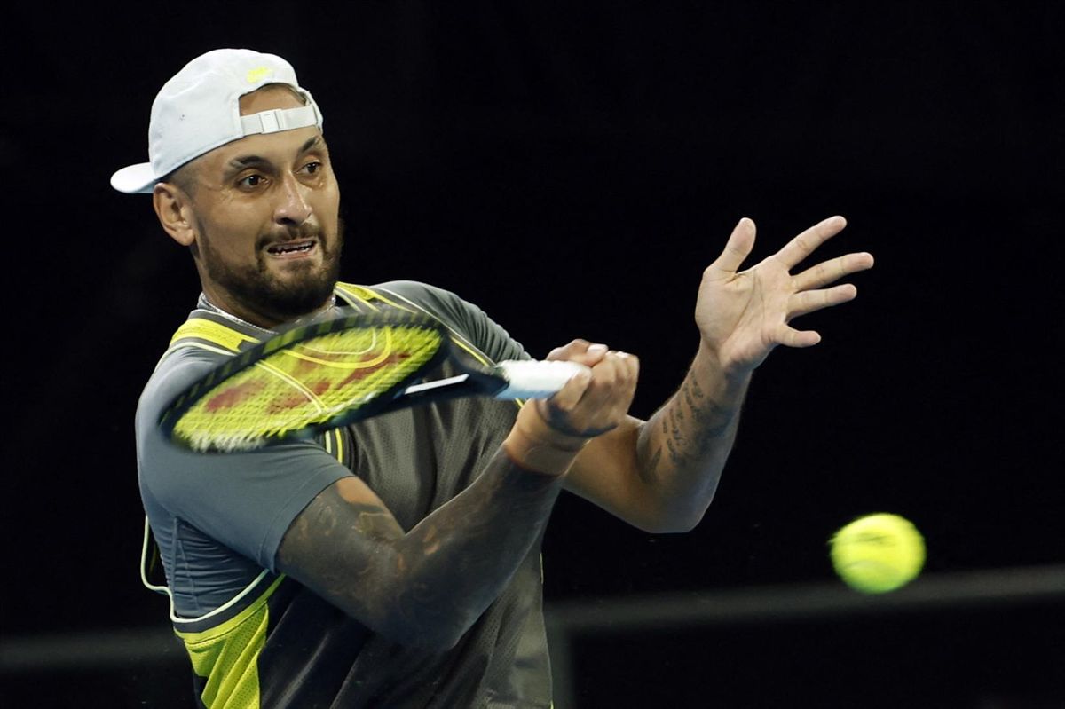 Australia's Nick Kyrgios in action during his first round match against Britain's Jacob Fearnley at the 2025 Australian Open. (REUTERS/Francis Mascarenhas, Jan. 13, 2025)