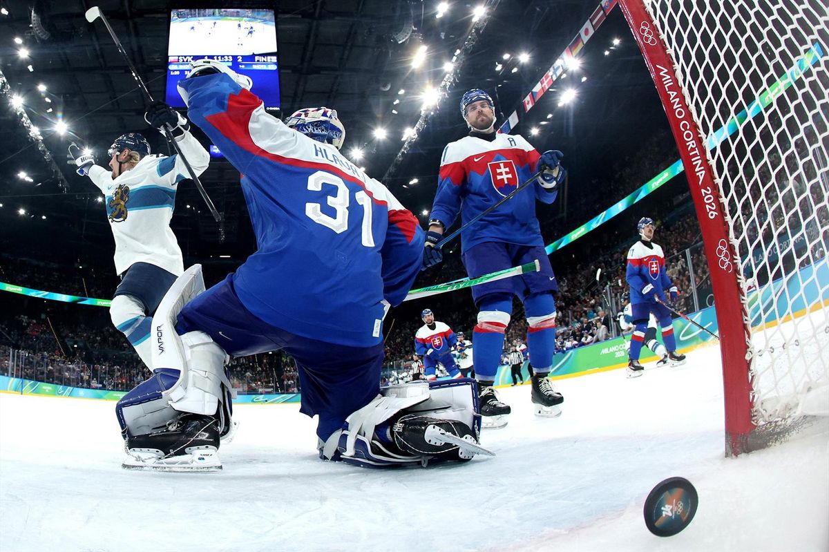 Roope Hintz of Finland scores the team's third goal.