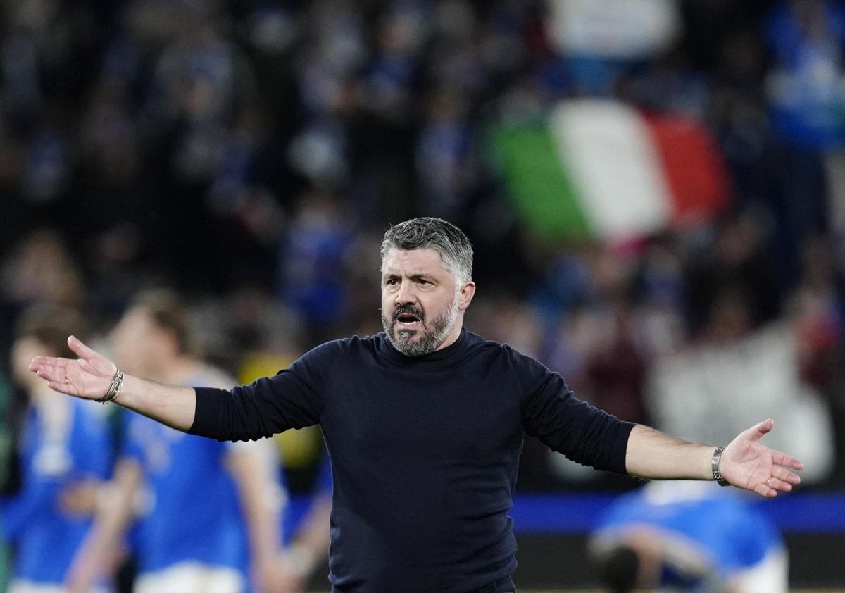 Soccer Football - FIFA World Cup - UEFA Qualifiers - Italy v Northern Ireland - New Balance Arena, Bergamo, Italy - March 26, 2026 Italy coach Gennaro Gattuso celebrates after the match.