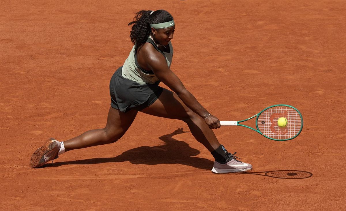 May 24, 2026; Paris, France; Hailey Baptiste of the United States returns a shot in her first round match against Barbora Krejcikova of the Czech Republic on day one at Stade Roland Garros.