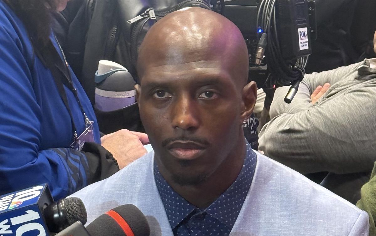 NBC Sports analyst Devin McCourty speaks with the media in San Francisco ahead of Super Bowl LX on Feb. 4, 2026.