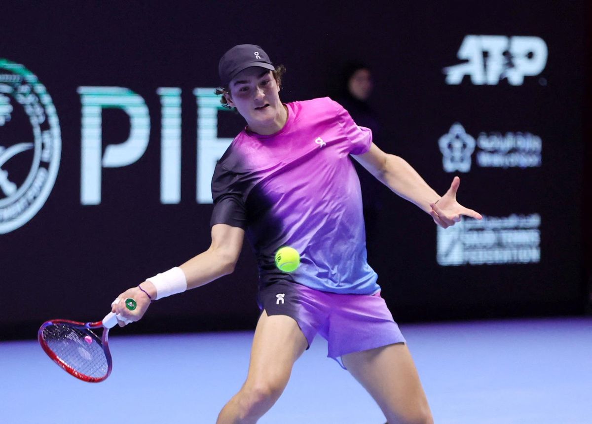 Tennis - Next Gen ATP Finals - King Abdullah Sports City, Jeddah, Saudi Arabia - December 22, 2024 Brazil's Joao Fonseca in action during the final match against Learner Tien of the U.S. REUTERS/Stringer