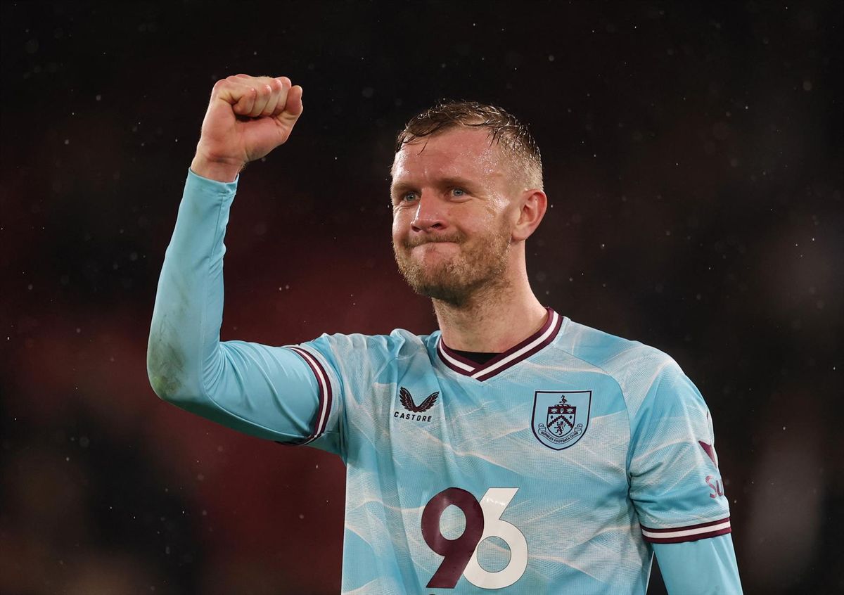 Burnley's Joe Worrall celebrates after a match against Crystal Palace on Feb. 11, 2026.