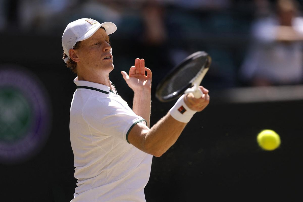 Italy's Jannik Sinner during his quarterfinal match against Germany's Jan-Lennard Struff at Wimbledon on July 7, 2026.