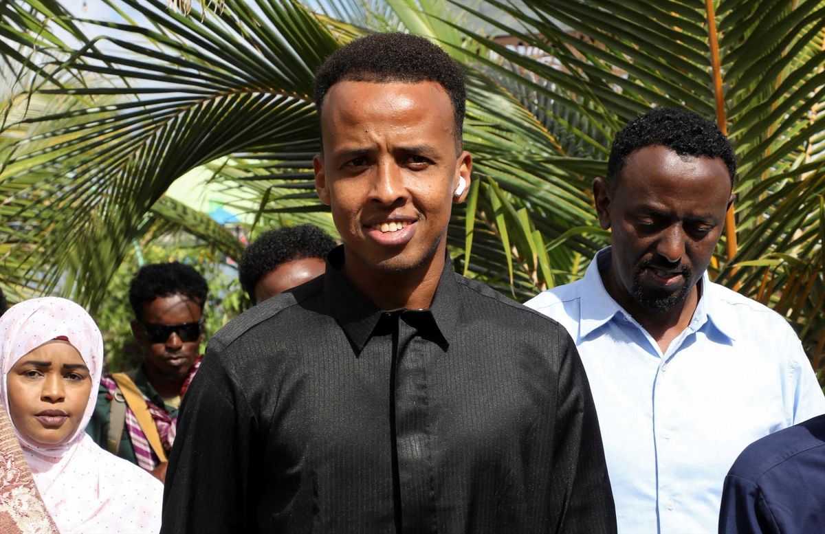 Somali referee Omar Abdulkadir Artan, who was expected to officiate at matches during the 2026 FIFA World Cup but was denied entry to U.S., is hosted in a reception ceremony by members of the Somali community of Dayniile district, in Mogadishu, Somalia June 12, 2026