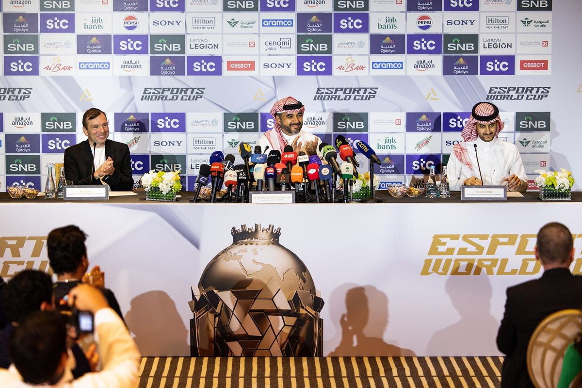 HRH Prince Faisal bin Bandar bin Sultan al Saud, Chairman of the Saudi Esports Federation; Ralf Reichert, Chief Executive Officer of the Esports World Cup Foundation and Faisal bin Homran, Chief Product Officer at the Esports World Cup Foundation, speak at the Opening Press Conference for the 2025 Esports World Cup.