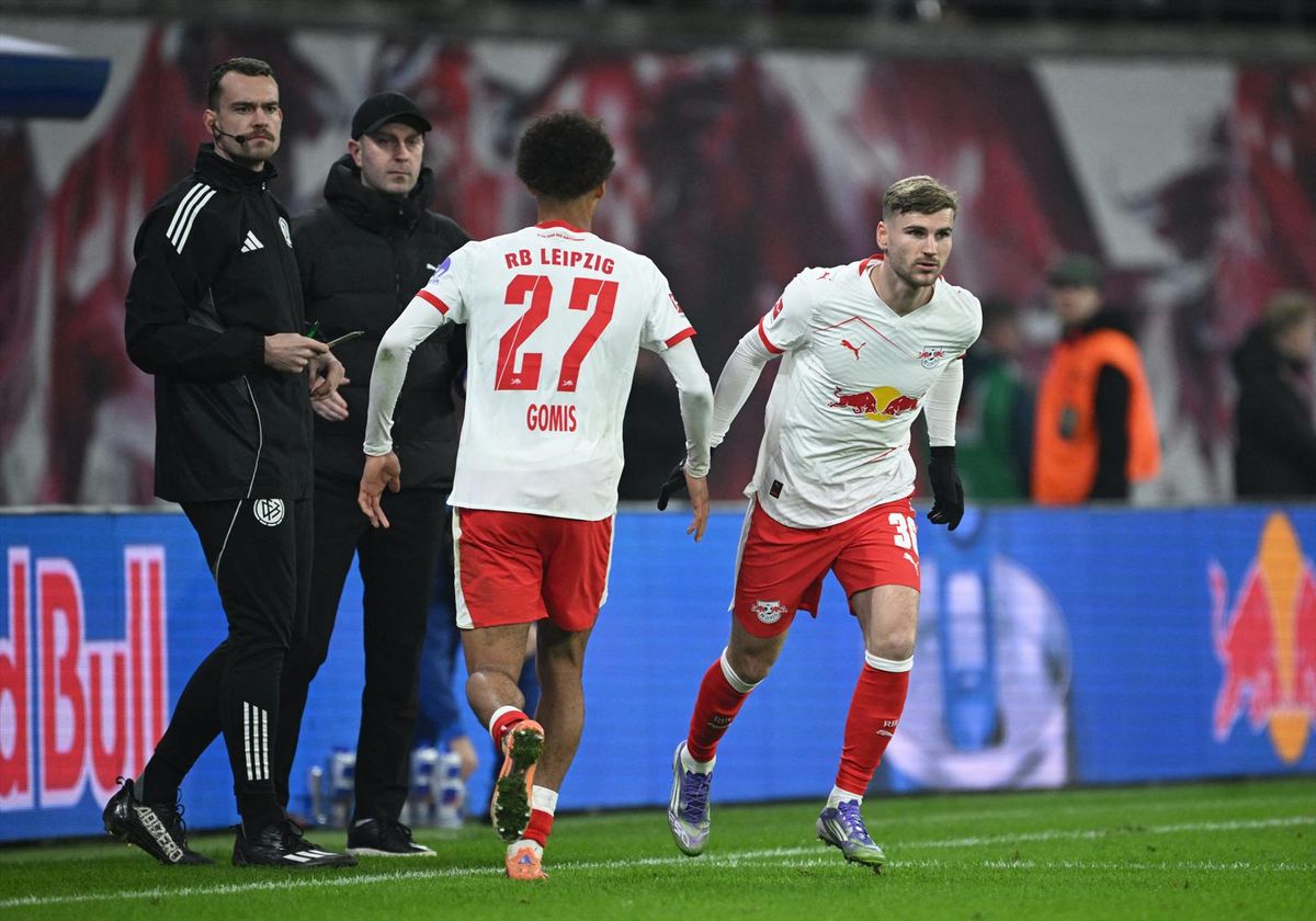 RB Leipzig's Timo Werner comes on as a substitute against Bayer Leverkusen on Dec. 20, 2025.