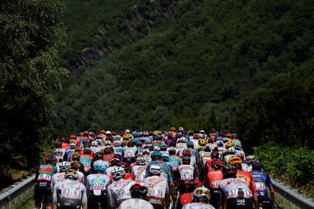 General view of the Tour de France field. Stage 8 was completed Saturday.