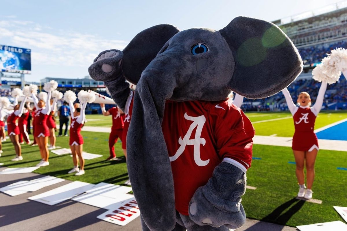 Nov 11, 2023; Lexington, Kentucky, USA; Alabama Crimson Tide mascot Big Al waves to the crowd during the third quarter against the Kentucky Wildcats at Kroger Field.