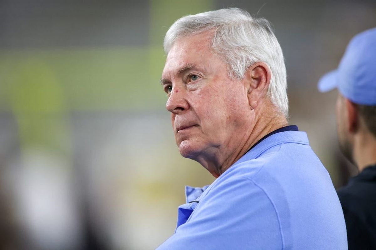 Oct 28, 2023; Atlanta, Georgia, USA; North Carolina Tar Heels head coach Mack Brown on the field before a game against the Georgia Tech Yellow Jackets at Bobby Dodd Stadium at Hyundai Field.