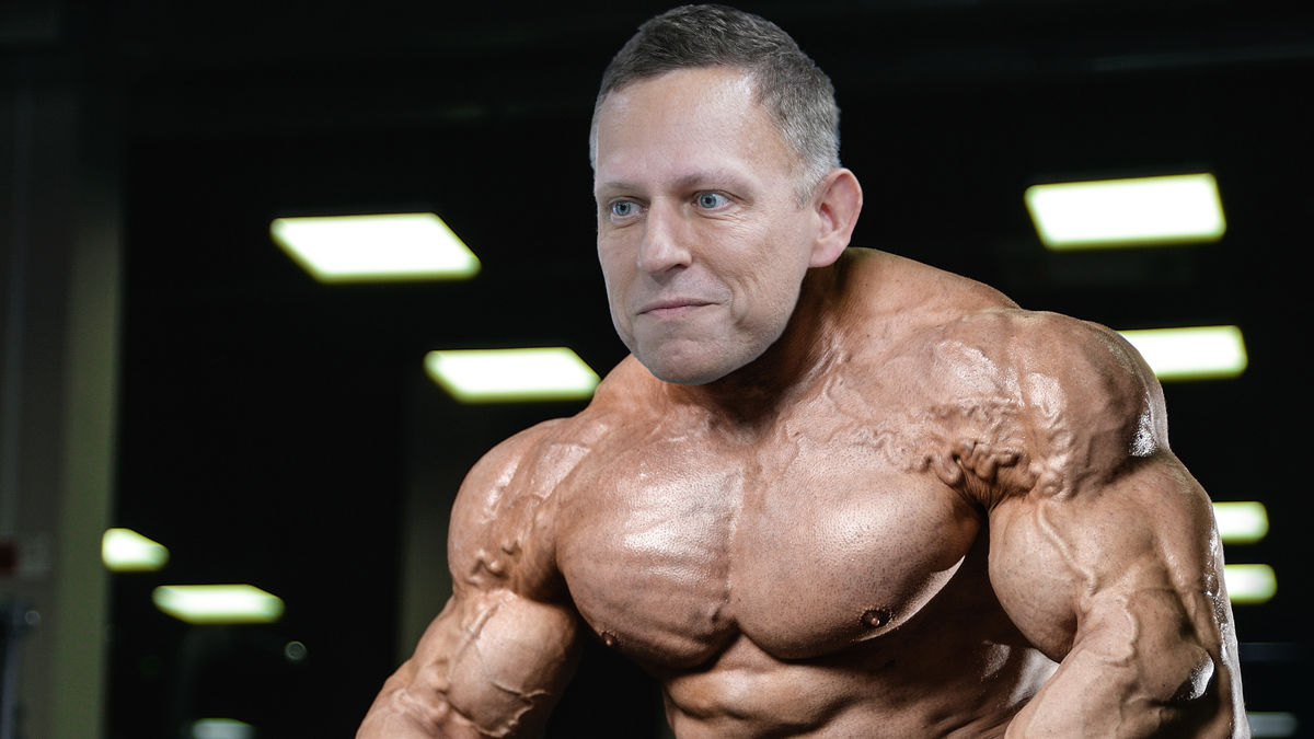 Peter Thiel's head photoshopped onto the body of a steroid user