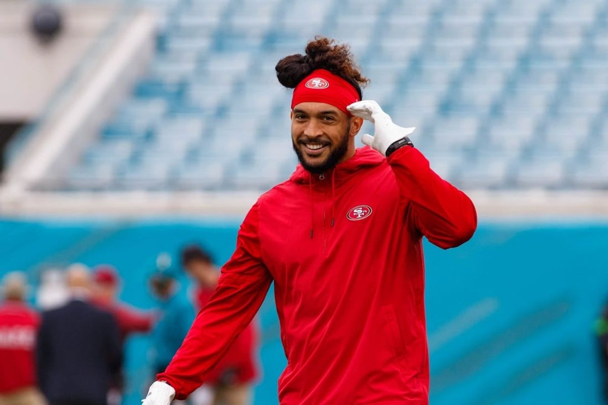 Nov 12, 2023; Jacksonville, Florida, USA; San Francisco 49ers safety Talanoa Hufanga (29) during the warm ups before the game against the Jacksonville Jaguars at EverBank Stadium.