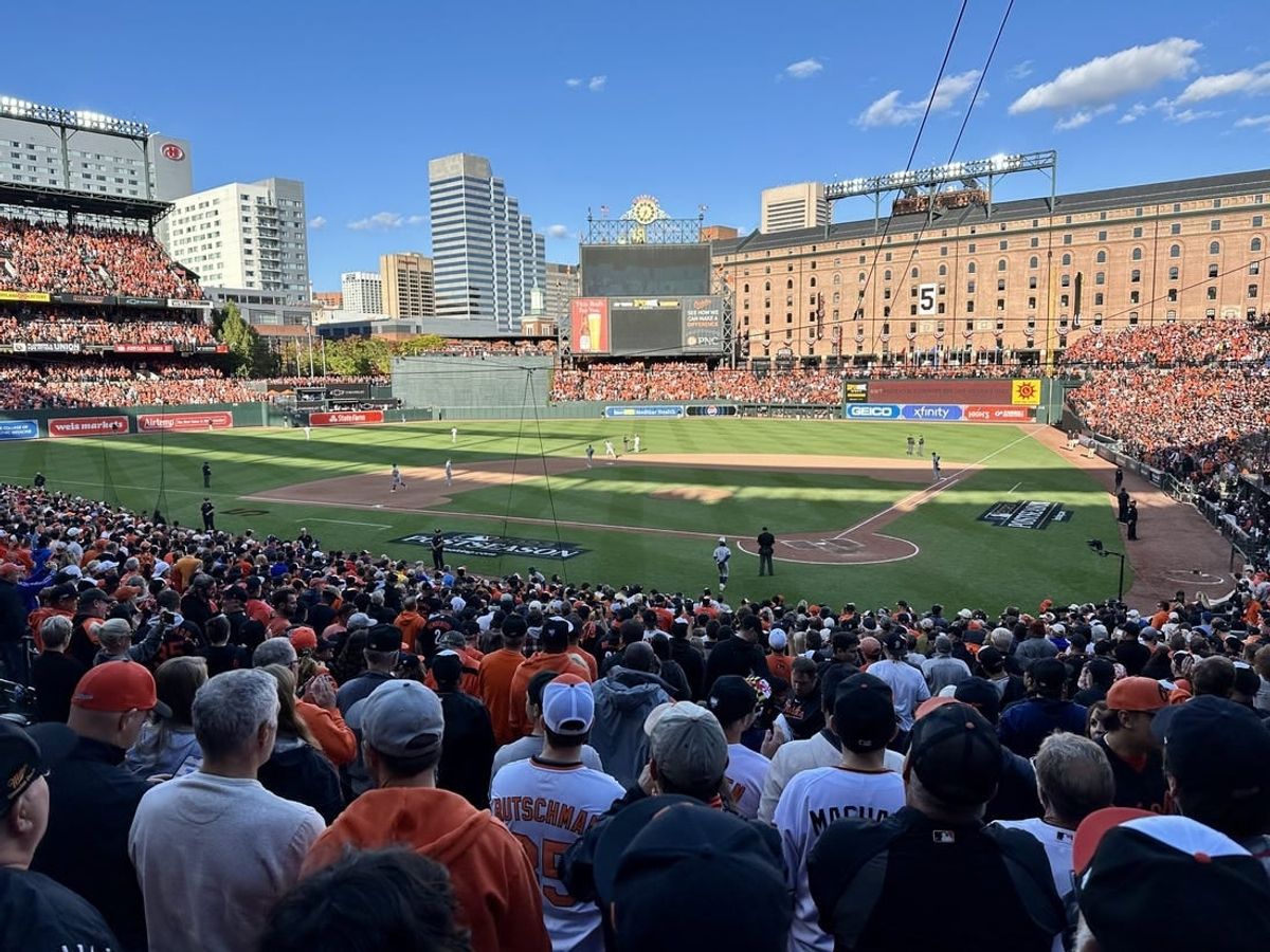 Oct 7, 2023; Baltimore, Maryland, USA; A general view during the eight inning in game one of the ALDS for the 2023 MLB playoffs between the Baltimore Orioles and the Texas Rangers at Oriole Park at Camden Yards.