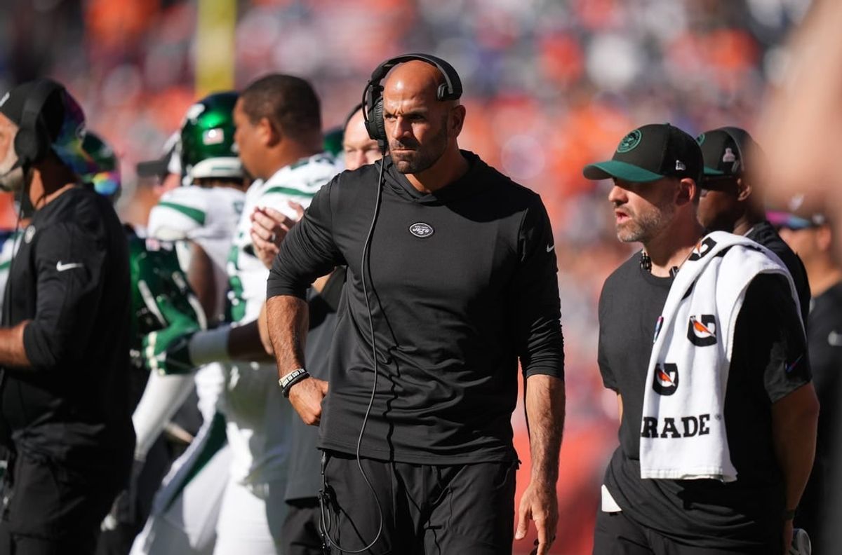 Oct 8, 2023; Denver, Colorado, USA; New York Jets head coach Robert Saleh during the second quarter against the Denver Broncos at Empower Field at Mile High.
