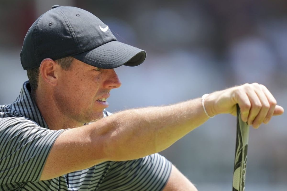 Apr 19, 2024; Hilton Head, South Carolina, USA; Rory McIlroy lines up a putt on the 15th green during the second round of the RBC Heritage golf tournament.