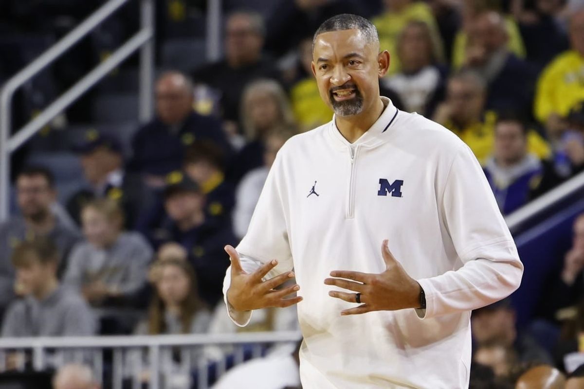 Dec 29, 2023; Ann Arbor, Michigan, USA;  Michigan Wolverines head coach Juwan Howard coaches in the second half against the McNeese State Cowboys at Crisler Center.