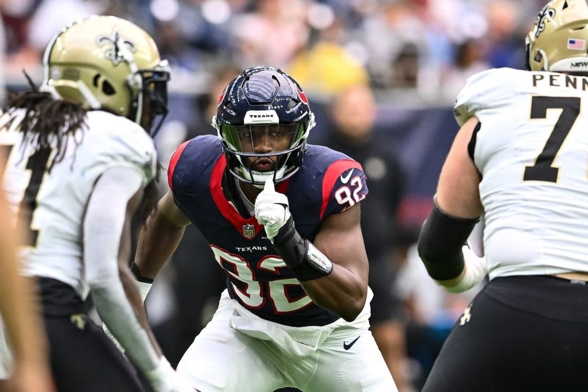 Oct 15, 2023; Houston, Texas, USA; Houston Texans defensive end Dylan Horton (92) in action during the first quarter against the New Orleans Saints at NRG Stadium.