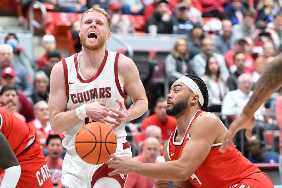 Jan 13, 2024; Pullman, Washington, USA; Arizona Wildcats guard Kylan Boswell (4) strips the ball away from Washington State Cougars guard Jabe Mullins (3) in the first half at Friel Court at Beasley Coliseum.
