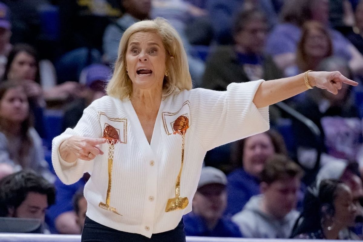 Jan 11, 2024; Baton Rouge, Louisiana, USA; LSU Lady Tigers head coach Kim Mulkey reacts during the second half against the Texas A&M Aggies at Pete Maravich Assembly Center.