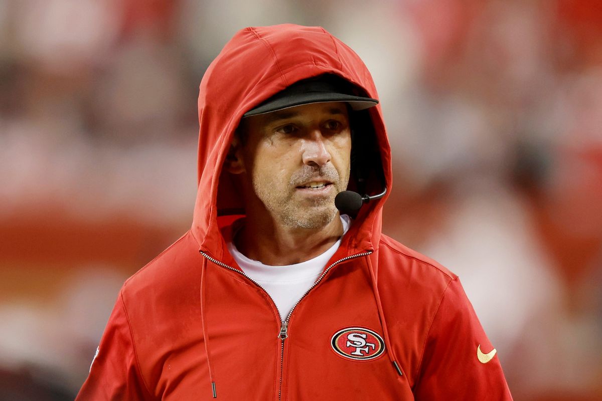 San Francisco 49ers head coach Kyle Shanahan looks on during the NFC Divisional Playoffs against the Green Bay Packers at Levi’s Stadium on Jan. 20, 2024, in Santa Clara, California.