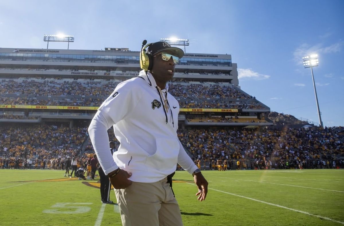 Oct 7, 2023; Tempe, Arizona, USA; Colorado Buffaloes head coach Deion Sanders against the Arizona State Sun Devils at Mountain America Stadium.