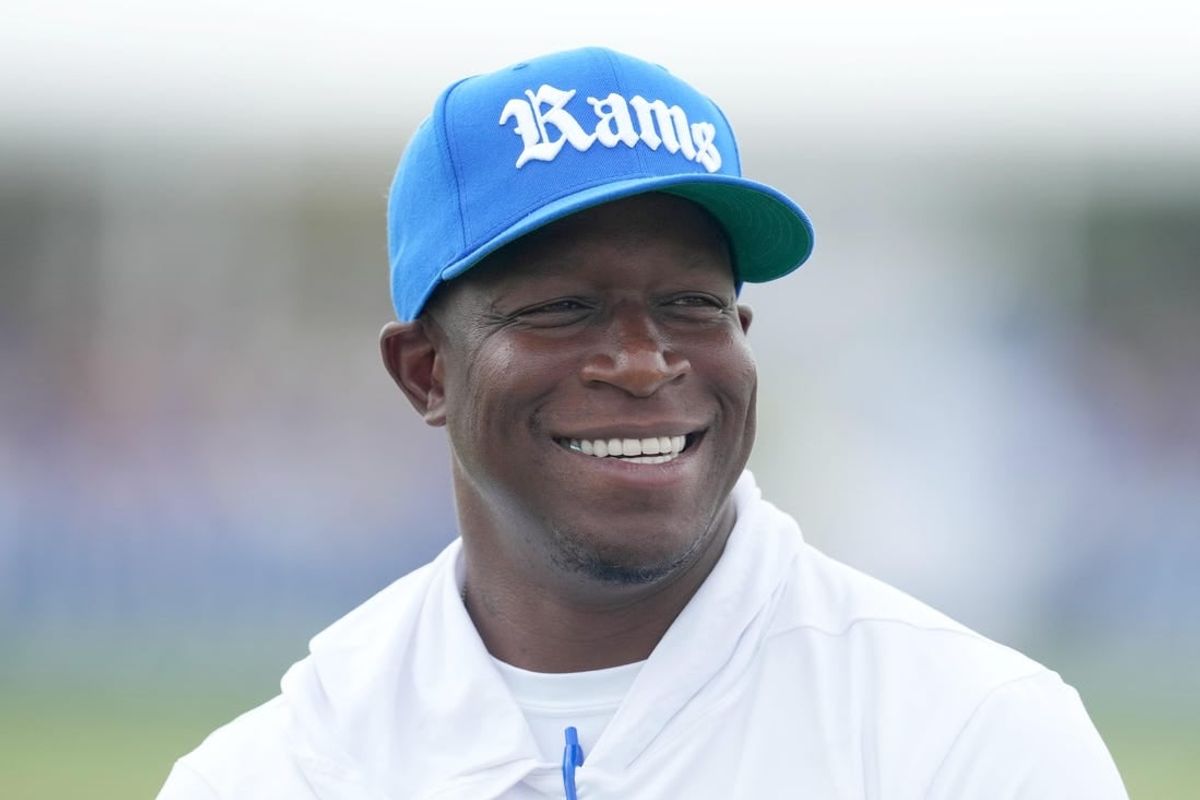 Jul 31, 2022; Irvine, CA, USA; Los Angeles Rams defensive coordinator Raheem Morris during training camp at UC Irvine.